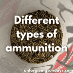 This is the title image. The inside of a bin full of used .22LR ammunition. The words "different types of ammunition" are overlaid on the image.