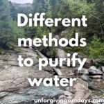 This is the title image. A waterfall in a lush forest. The words "different methods to purify water" is overlaid on the image.