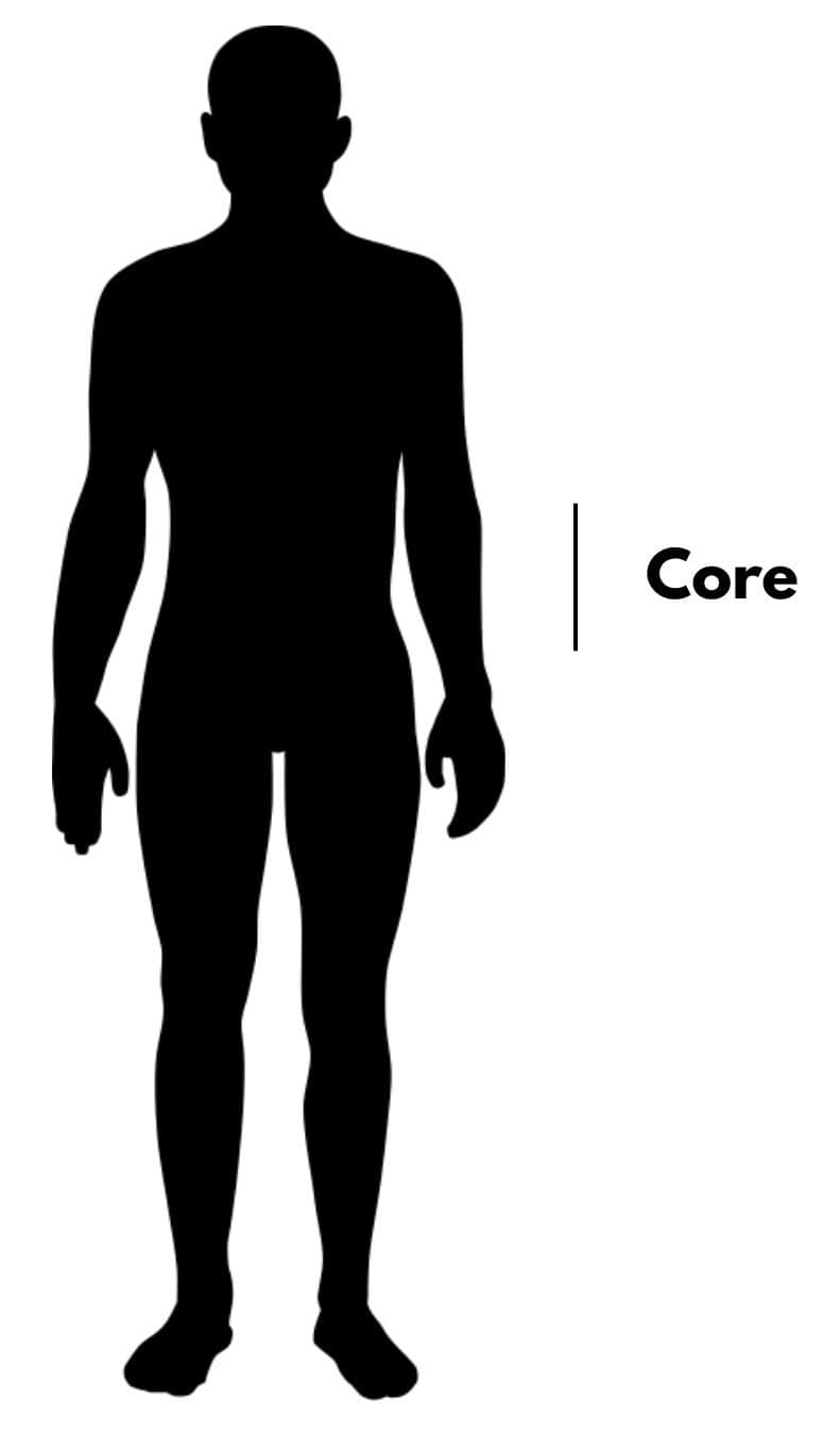 A silhouette of a man showing that the core muscles are in the belly area