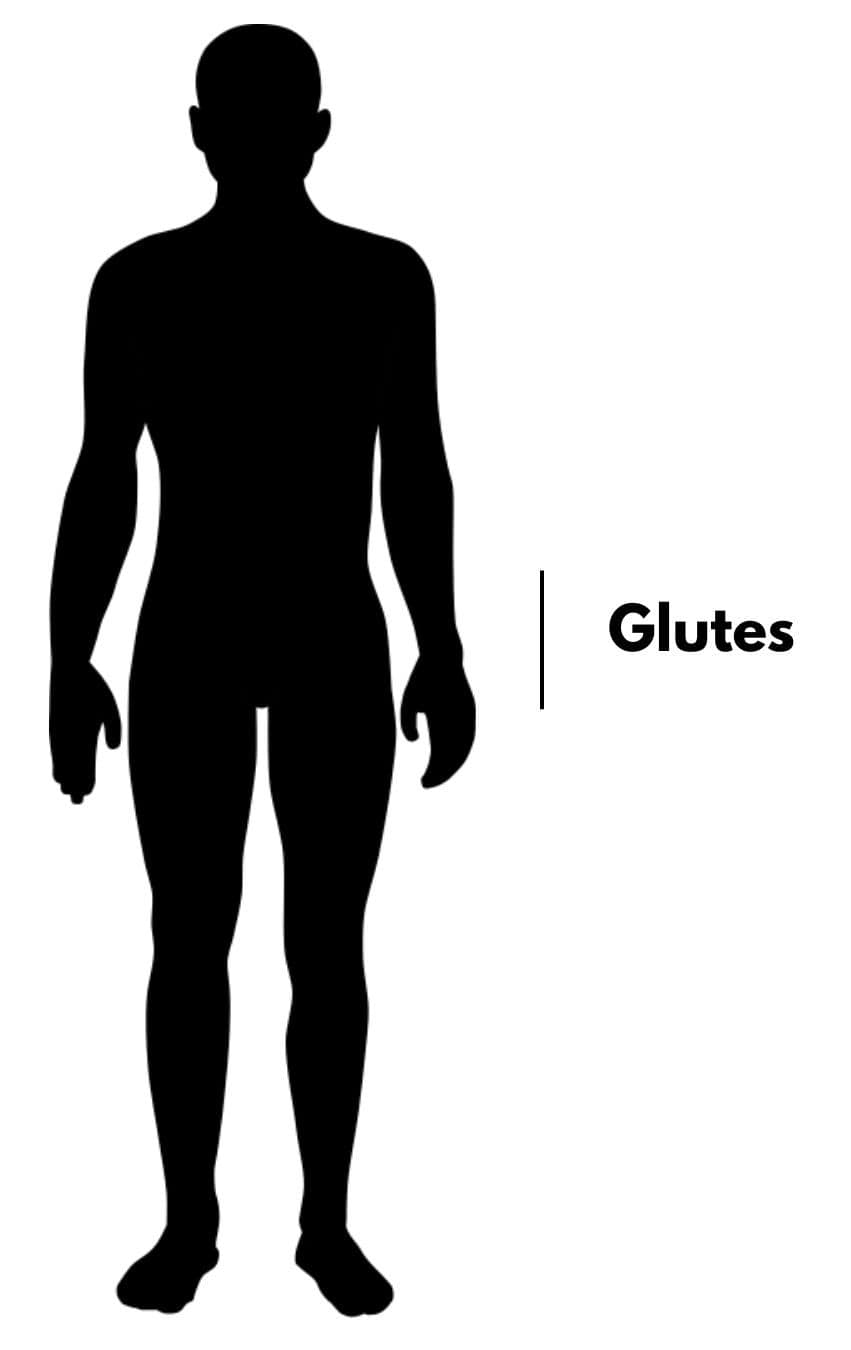 A silhouette of a man showing that the glutes are in the bum area