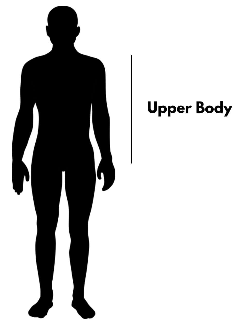 A silhouette of a man showing that the upper body includes the arms and shoulders
